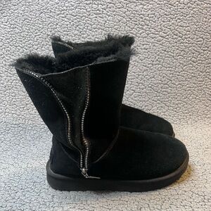 UGG Florence Suede Boots Womens Size 7 Black With Glitter Sheepskin Lining